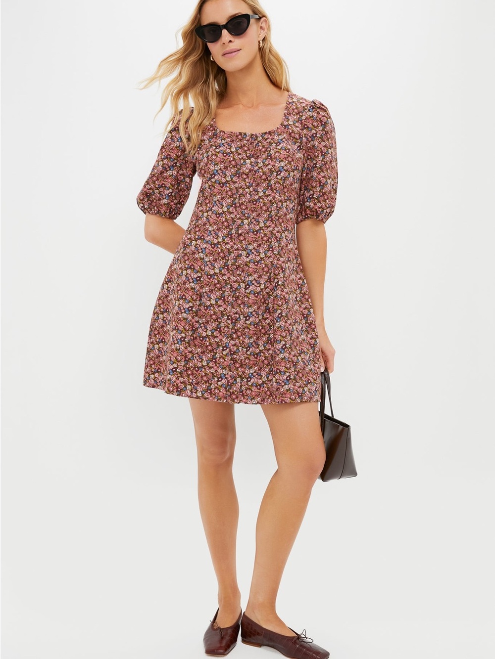 NWT Mauve Ditsy Floral Button Front Corduroy Bryant Mini Dress